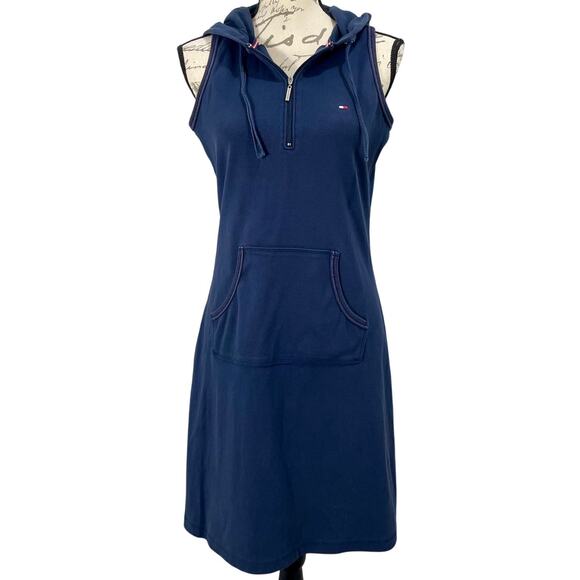 Tommy Hilfiger Dresses & Skirts - Vintage Y2K Tommy Hilfiger Cotton Hooded Zip Navy Blue Tennis Dress Size Medium